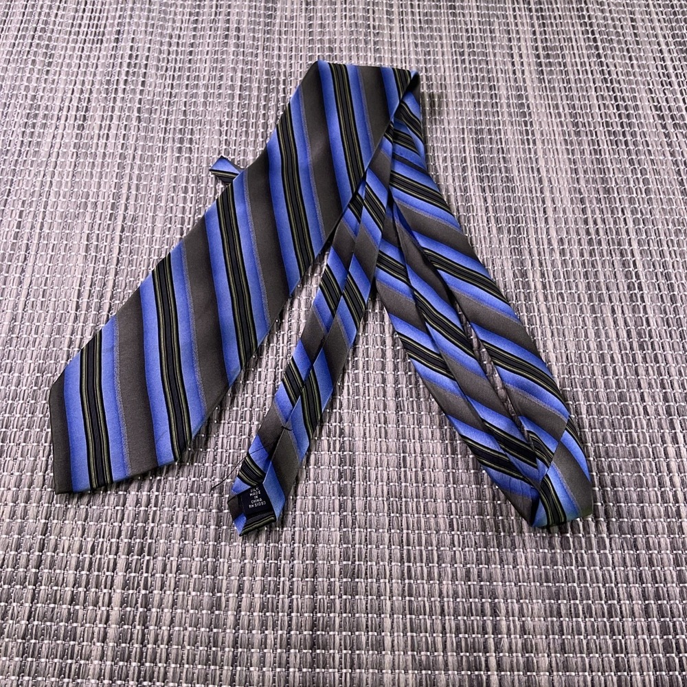 Ferucci Mens Silk Necktie Blue Grey Black Striped Formal Business Tie 58x4